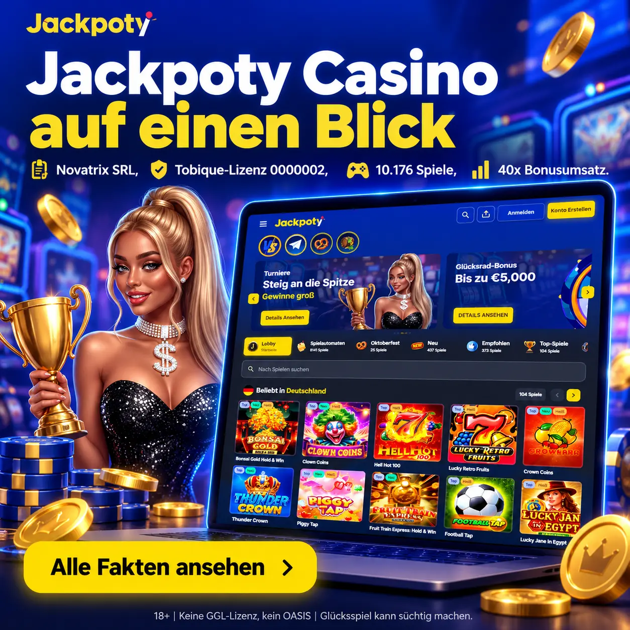 Jackpoty Casino Fakten: Betreiber, Lizenz und Bonus