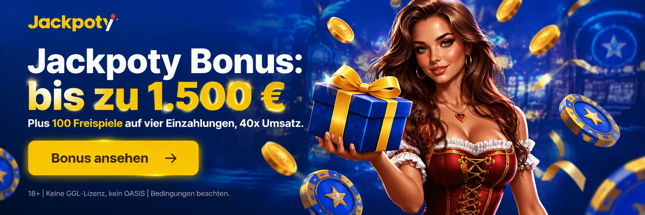 Jackpoty Casino Bonus: vier Einzahlungsstufen bis 1.500 €