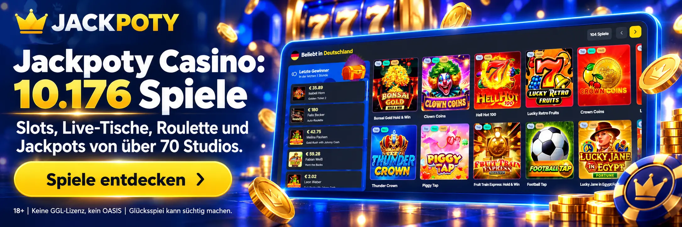 Jackpoty Online Casino: Spielebibliothek mit Slots und Live